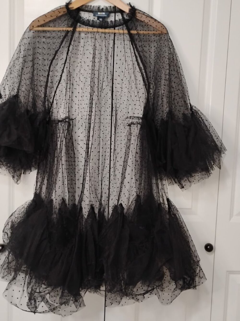 Maeve By Anthropologie Women's Black Polk Dot Mini Tulle Layer Dress Size L/XL - Picture 2 of 9